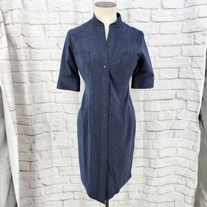 T Tahari Career Snap Button Dress Midi Professional Blue Chic Stretch Office 6